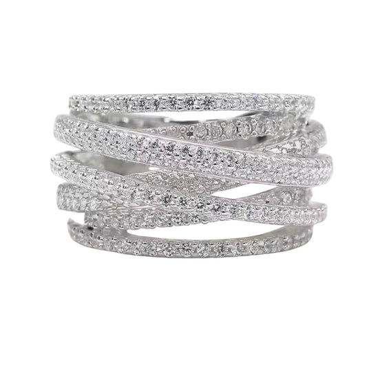 Brede Zilveren Ring met Zirkonia Steentjes
