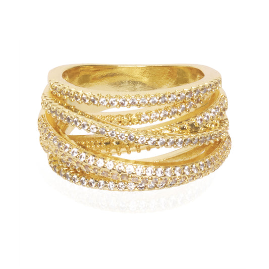 Brede Gouden Ring met Zirkonia Steentjes