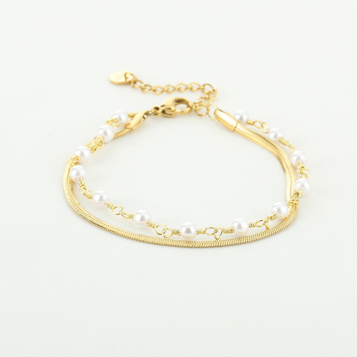 Goude Dubbele Armband met Parels