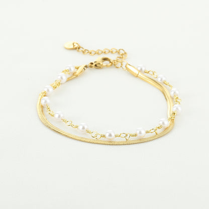 Goude Dubbele Armband met Parels