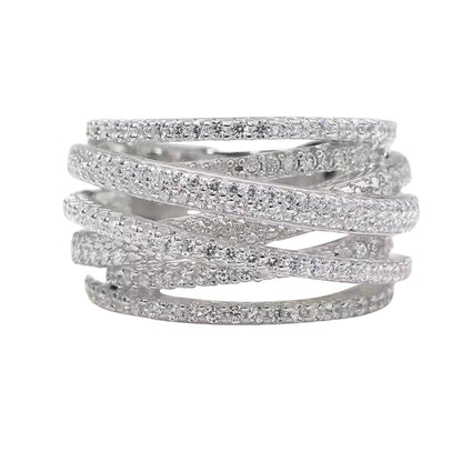 Brede Zilveren Ring met Zirkonia Steentjes