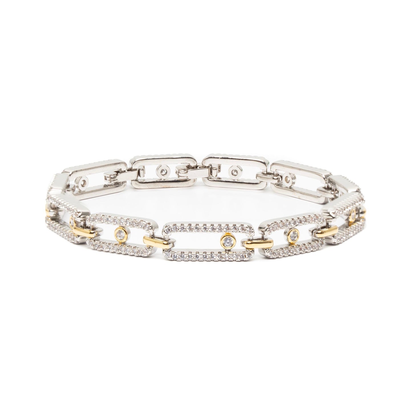 Luxe Schakelarmband met Zirkonia – Zilver & Goud