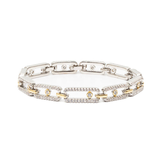 Luxe Schakelarmband met Zirkonia – Zilver & Goud