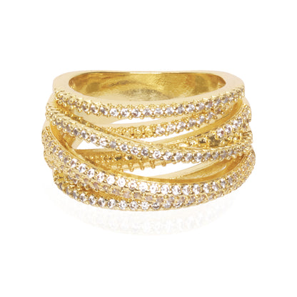 Brede Gouden Ring met Zirkonia Steentjes