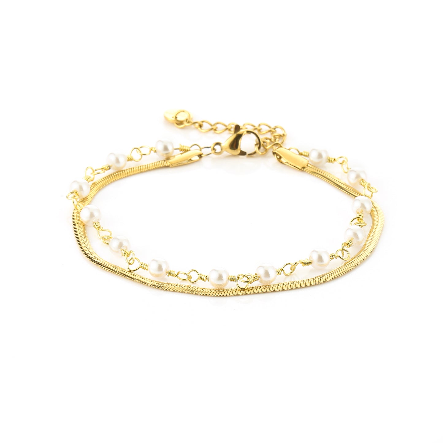 Goude Dubbele Armband met Parels