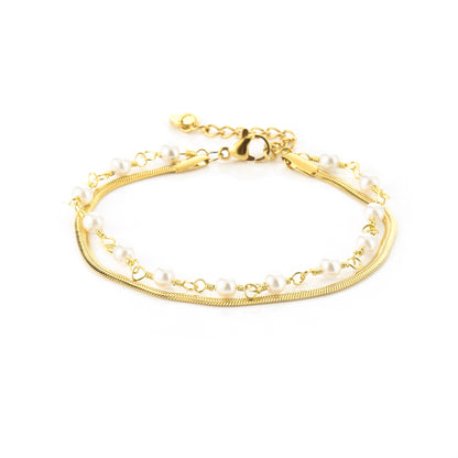 Goude Dubbele Armband met Parels