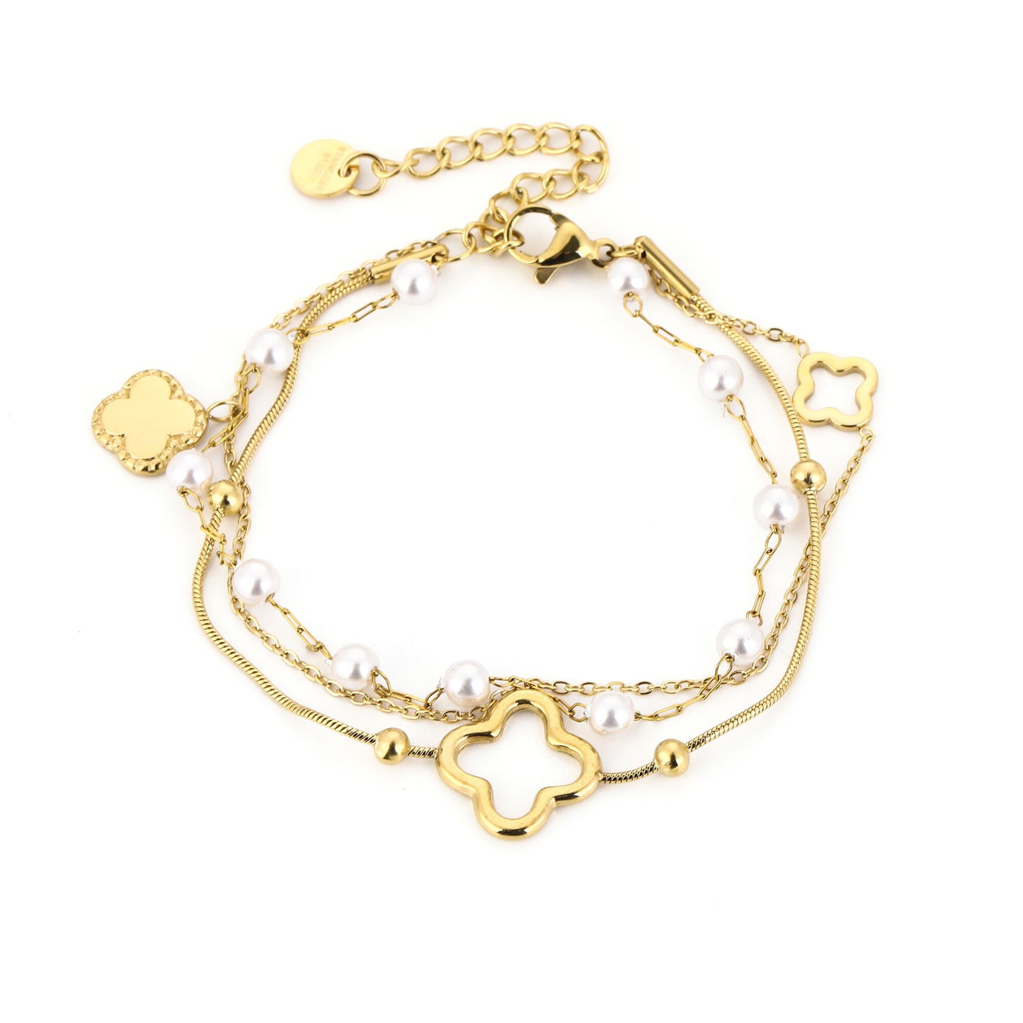 Multi Layer Armband met Parels en Klaver