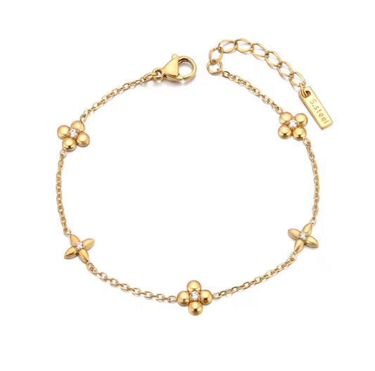 Gouden Bloemenarmband met Zirconia